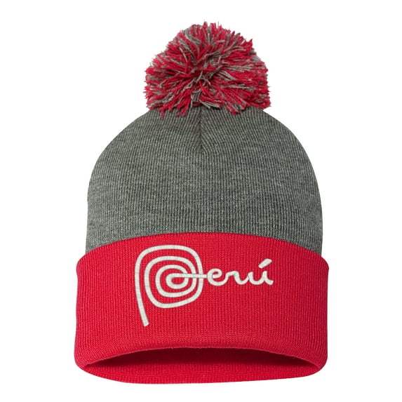 Embroidered Pom Pom PERU National Logo-EM-0037-Gray-Red