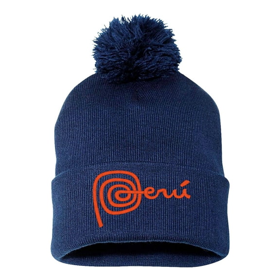Embroidered Pom Pom PERU National Logo-EM-0037-Navy