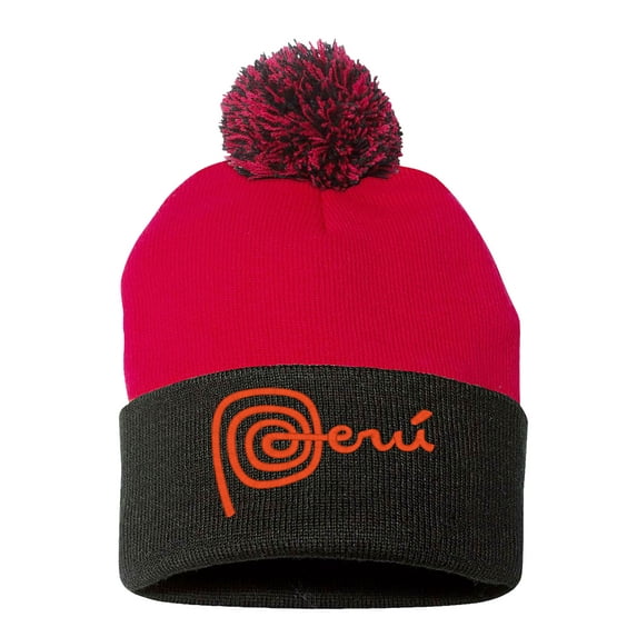 Embroidered Pom Pom PERU National Logo-EM-0037-Red-Black