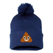 Embroidered Pom Pom POOP Face Text Image Logo-EM-0035-Navy