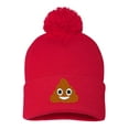 thumbnail image 1 of Embroidered Pom Pom POOP Face Text Image Logo-EM-0035-Red, 1 of 1