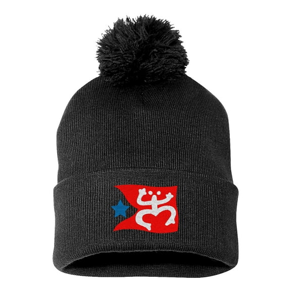 Embroidered Pom Pom Puerto Rican FLAG with Taino Frog Logo-EM-0034-Black