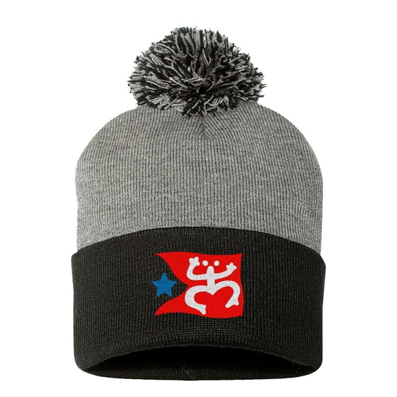 Embroidered Pom Pom Puerto Rican FLAG with Taino Frog Logo-EM-0034-Gray-Black