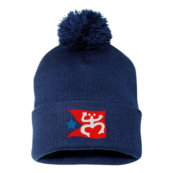 Embroidered Pom Pom Puerto Rican FLAG with Taino Frog Logo-EM-0034-Navy