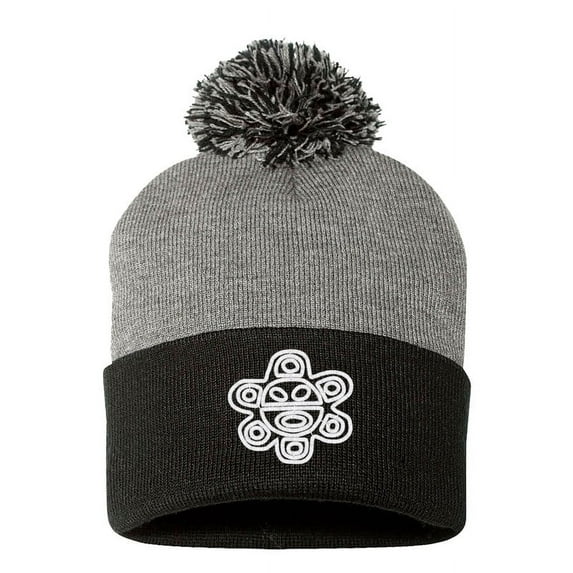 Embroidered Pom Pom Puerto Rican Taino SUN Logo-EM-0033-Gray-Black