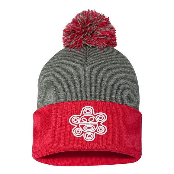 Embroidered Pom Pom Puerto Rican Taino SUN Logo-EM-0033-Gray-Red