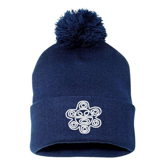Embroidered Pom Pom Puerto Rican Taino SUN Logo-EM-0033-Navy