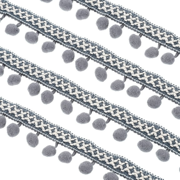 Embroidered Pompoms Trim Ribbon, 20 Yards Polyester Pom Pom Trim Fringe, Woven Embroidery Trim for DIY Sewing Crafts Clothing Decoration, Dark Gray