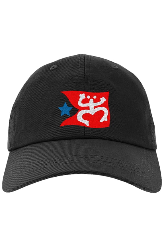 Embroidered Puerto Rican FLAG with Taino Frog Logo, Adjustable Baseball Cap-EM-0034-Black