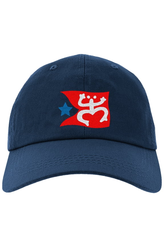 Embroidered Puerto Rican FLAG with Taino Frog Logo, Adjustable Baseball Cap-EM-0034-Navy