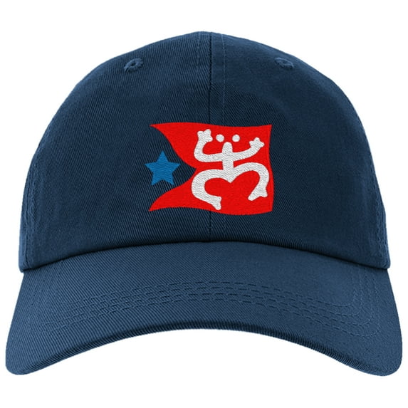Embroidered Puerto Rican FLAG with Taino Frog Logo, Adjustable Baseball Cap-EM-0034-Navy