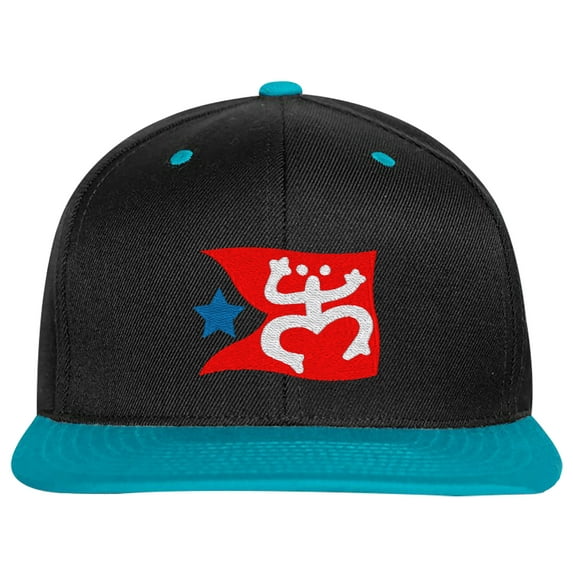 Embroidered Puerto Rican FLAG with Taino Frog Logo-EM-0034-Black-Teal