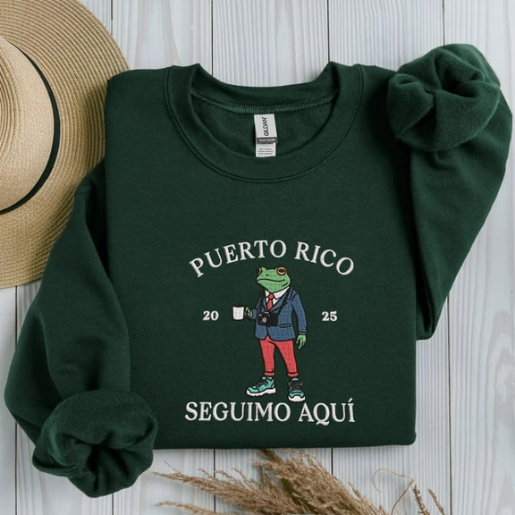 Embroidered Puerto Rico Coqui Frog Shirt, Trending Unisex Tee, Unique Shirt Gift, Seguimo Aquí 2025 Sweatshirt, Puerto Rican Pride Hoodie