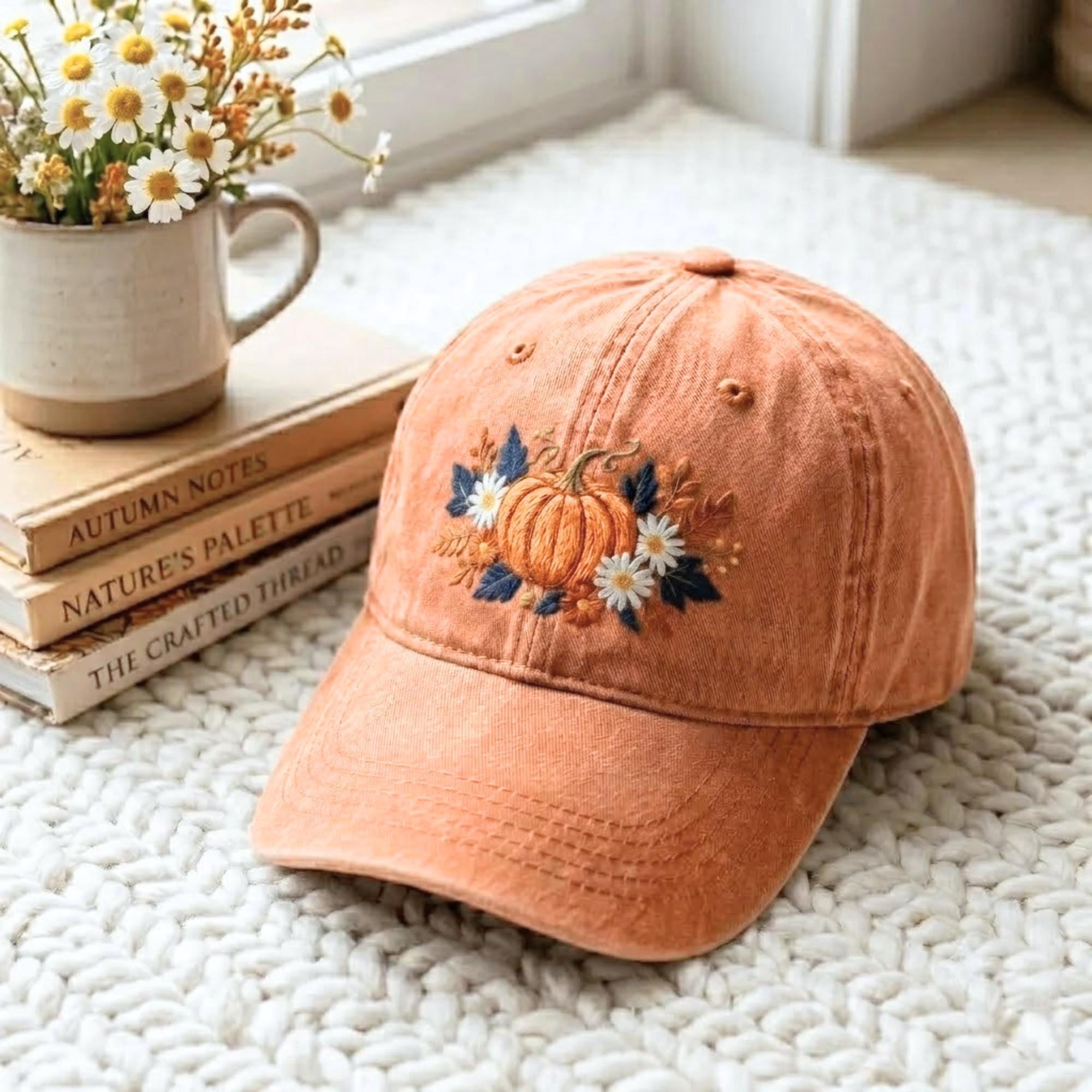 September Fall Hat Embroidered Pumpkin Floral Hat – Boho Autumn Cap Spice Spice - Walmart.com