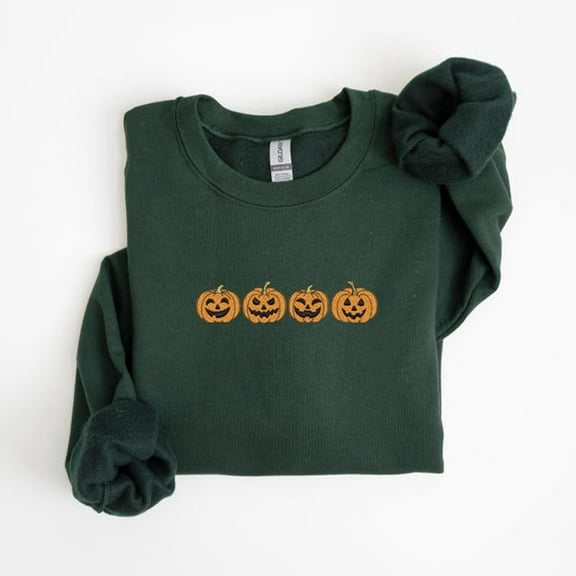 Embroidered Pumpkin Jack-O-Lantern Sweatshirt