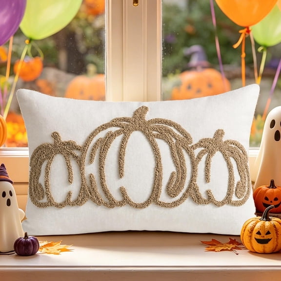 Embroidered Pumpkin Throw Tube Lid, Coin Fall Crop Decorative Cushion Secure for Sofa Couch Bedroom, Thanksgiving Halloween Rectangular Lumbar Tube Sham 20X12 Inches