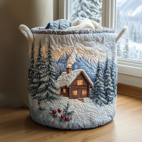 Embroidered Quilted Laundry Basket Soft Fabric Storage Bucket with Handles Large Collapsible for Bedroom Bathroom,D