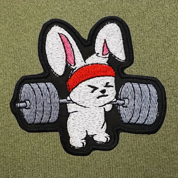 Embroidered Rabbit Weightlifting Fitness Patch - Hook and Loop Backing for Gym Lovers