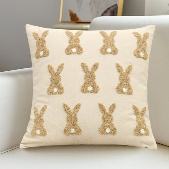 Embroidered Rabbits Pillow Cover Easter Decor Polycotton Blend Sofa Cushion Case Home Decor Throw Pillowcase