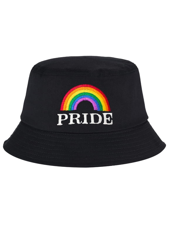 Embroidered Rainbow Hat Pride Bucket Hat LGBTQ+ Washed Cotton Cap for Pride Parades