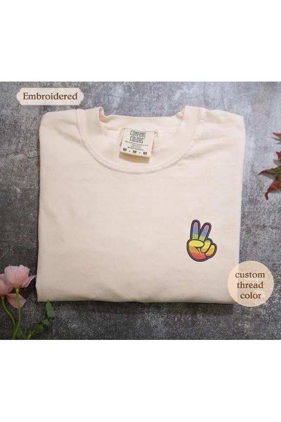 Embroidered Rainbow Peace Shirt, Embroidered LGBTQ Shirt, Embroidered Pride Shirt, Gay Shirt, Transgender Shirt, Human Rights Shirt, LGBTQ+