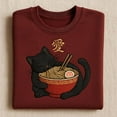 thumbnail image 1 of Embroidered Ramen Cat Sweatshirt, Sleeping Black Cat Ramen Bowl Crewneck, Japanese Foodie Anime Gift, Cat Lover, 1 of 4