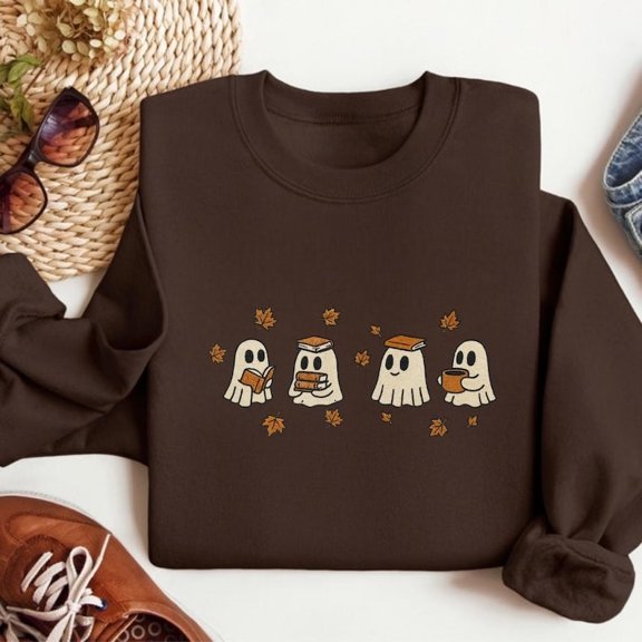 Embroidered Reading Ghost Sweatshirt for Book Lovers This Fall