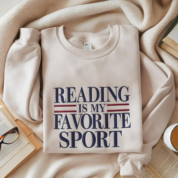 Embroidered Reading is My Favorite Sport Sweatshirt, Vintage Reading Sweatshirt, Booklover Gift Bookish, Reader Gifts, Librarian Sweatshirts