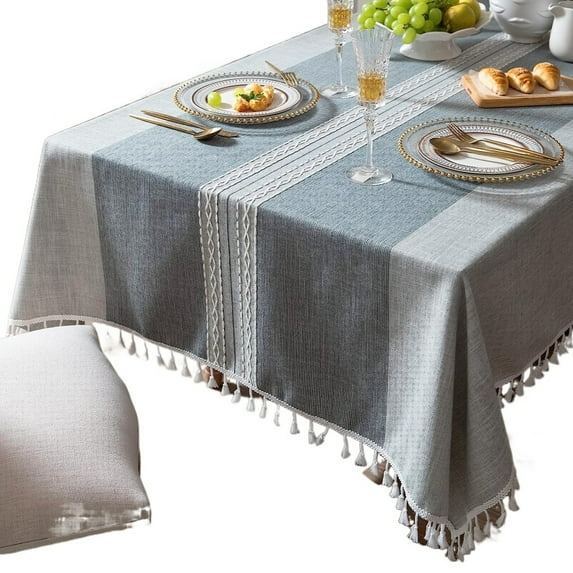 Embroidered Rectangle Tablecloth Checkered Rustic Wrinkle Resistant Fabric Table Cloth for Kitchen Dining Party Holiday