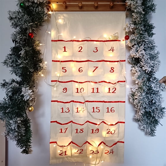 Embroidered Red Digital Canvas Advent Calendar - Exquisite Holiday Countdown Decor with Pockets for Notes and Treats - Perfect Christmas Gift for Family and Friends to Celebrate the Festive Season