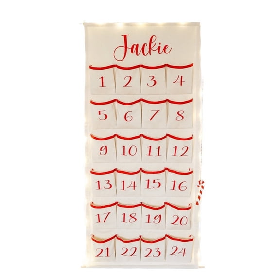Embroidered Red Digital Canvas Christmas Advent Calendar For Holiday Countdown Decor