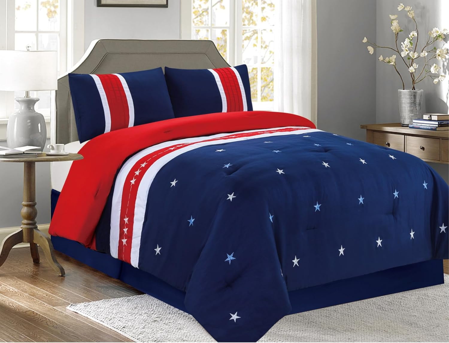 Embroidered Red, White and Blue USA Comforter Set