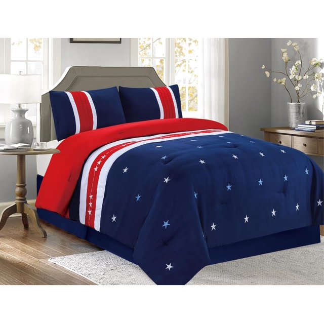 Embroidered Red, White and Blue USA Comforter Set