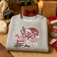 thumbnail image 1 of Embroidered Reindeer Christmas Sweatshirt, Cute Rudolph Cocoa Sweater, Holiday Glasses Deer Crewneck, Cozy Christmas Gift Hoodie, 1 of 4