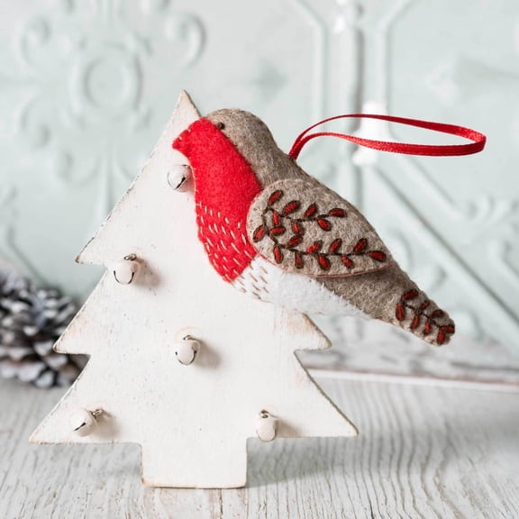 Wizardi Beginner Felt Craft Mini Kit for Adults - Embroidered Robin. Bird Felting Kit 7x9cm. Felting Tools. Wool Felting Supplies. Wool Felt. MKRBN1F Corinne Lapierre