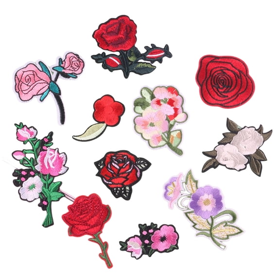 Embroidered Rose Flower Applique Iron on Repair Patches for Clothing Jackets Hat