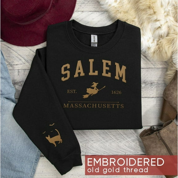 Embroidered Salem Massachusetts Halloween Sweatshirt