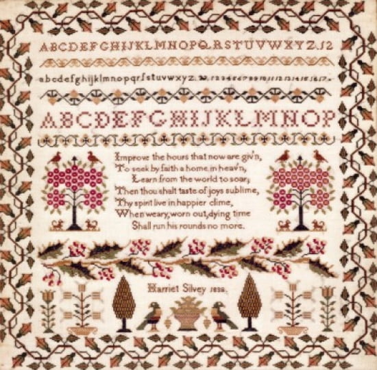 Embroidered Sampler - 1834 1838 Artist Unknown TAPESTRY Canvas Art - (18 x 24)