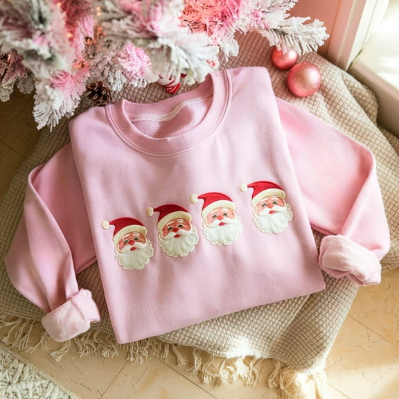 Embroidered Santa Christmas Sweatshirt, Retro Holiday Sweater