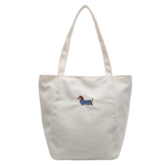 Embroidered Sausage Dog Canvas Bag – Cute Dachshund Tote Bag, Large Capacity Book Bag for Women, Dachshund Gifts for Dog Lovers
