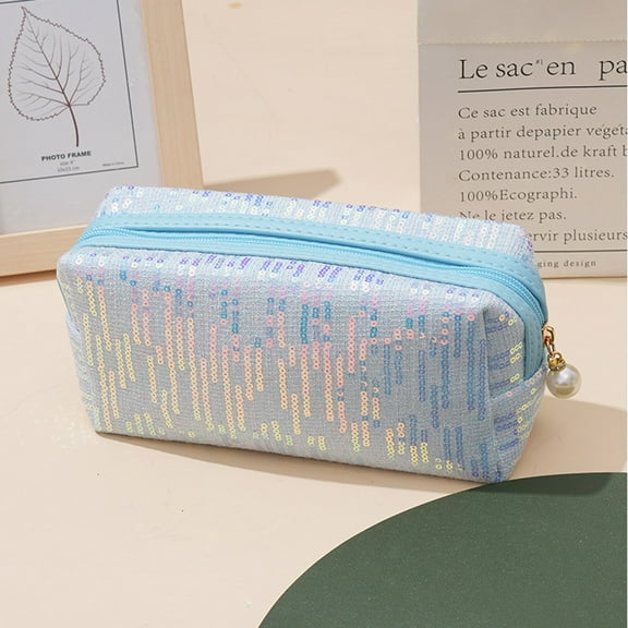 Embroidered Sequin Makeup Bag | Large Capacity Organizer with Zipper Closure | Cute Portable Storage & Washing Bag | 185x75x90mm
