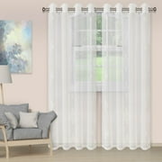 Embroidered Sheer Damask White Grommet 52x96 Curtain Set by Blue Nile Mills