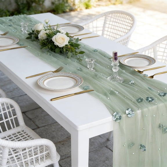 Embroidered Sheer Table Runner Elegant Dining Table Cover Decorative Accent Decor, Stylish Embroidery Reusable Centerpiece Home Party Use, For Wedding Birthday Dining Room Hotel Banquet