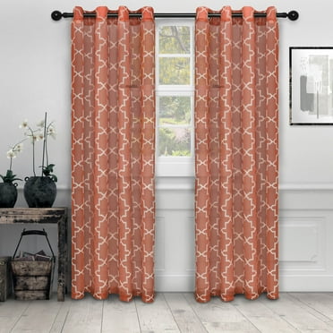 Embroidered Sheer Two Panel Curtains, 52" x 63", Rust by Blue Nile Mills