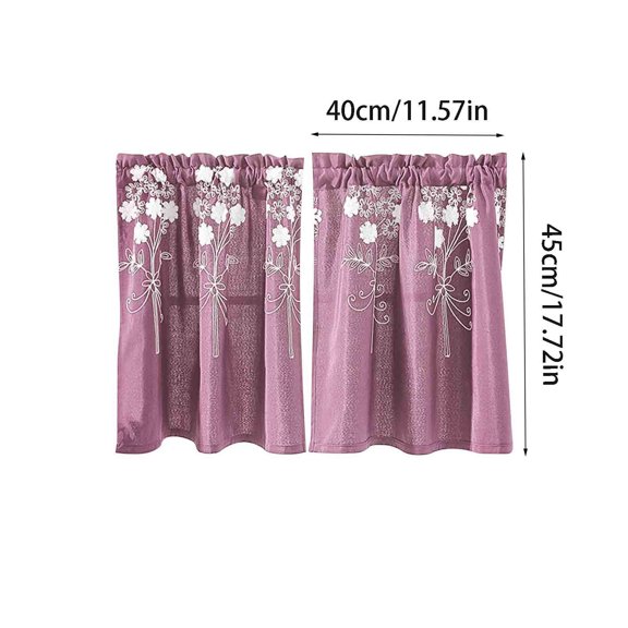 Embroidered Short Curtains 2 Pieces Rod Pocket Light Blocking Small Window Door Panel Semi Sheer For Kitchen Bathroom Bedroom YYUZH