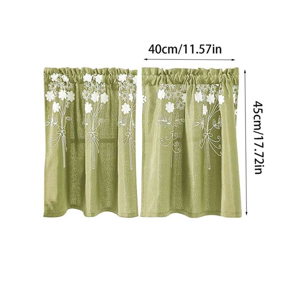 Embroidered Short Curtains 2 Pieces Rod Pocket Light Blocking Small Window Door Panel Semi Sheer For Kitchen Bathroom Bedroom YYUZH