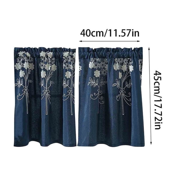 Embroidered Short Curtains 2 Pieces Rod Pocket Light Blocking Small Window Door Panel Semi Sheer For Kitchen Bathroom Bedroom YYUZH
