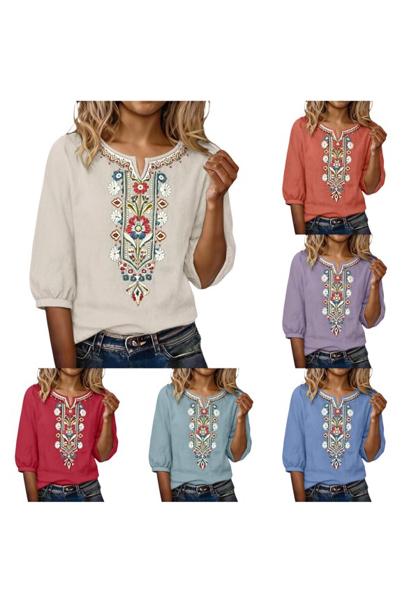 Embroidered Short Sleeve Blend T Shirt Casual Top Women’s Spring Summer Breathable Relaxed Fit Lightweight Blouse Everyday
