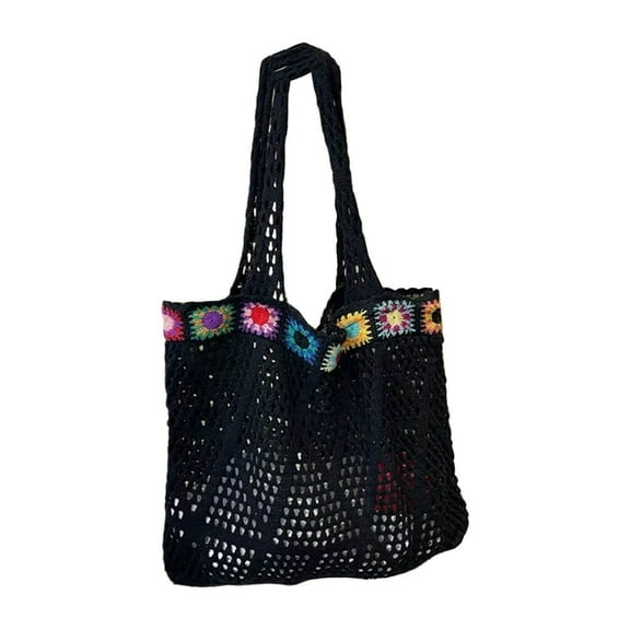 Embroidered Shoulder Bag with Hollow Out Design Crochet Knit Handbag Beach Bags