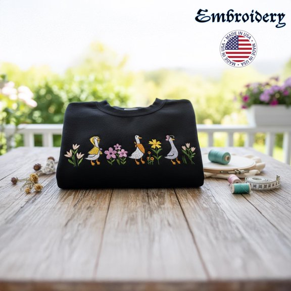 Embroidered Silly Goose Sweatshirt | Cottagecore Floral Crewneck |